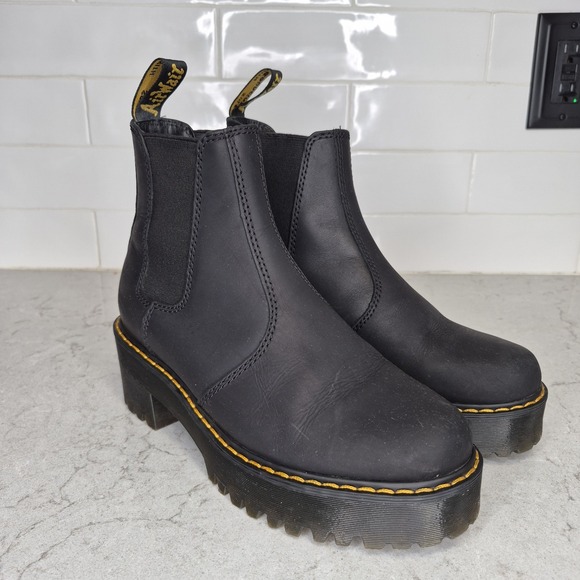 Dr. Martens Shoes - Dr Martens Rometty Women's Sz 6 Black Leather Platform‎ Chelsea Boot Pull On